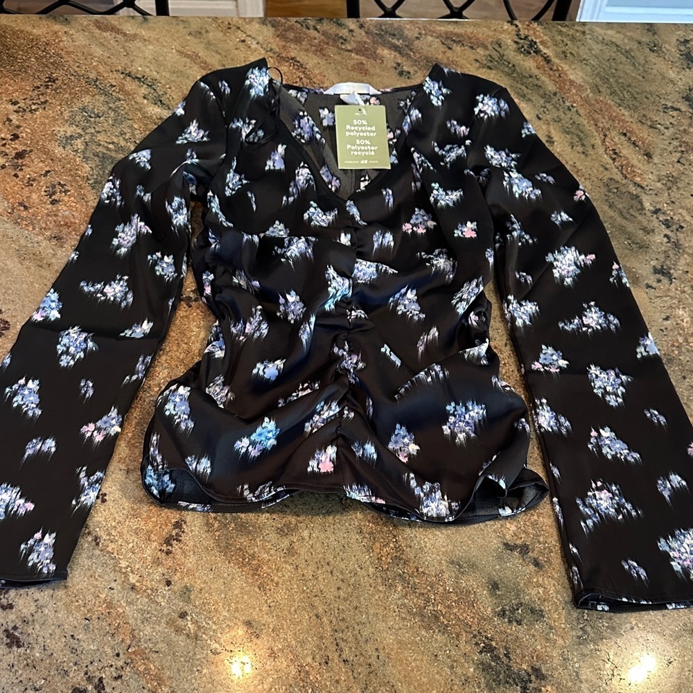 H&M Black Floral Blouse